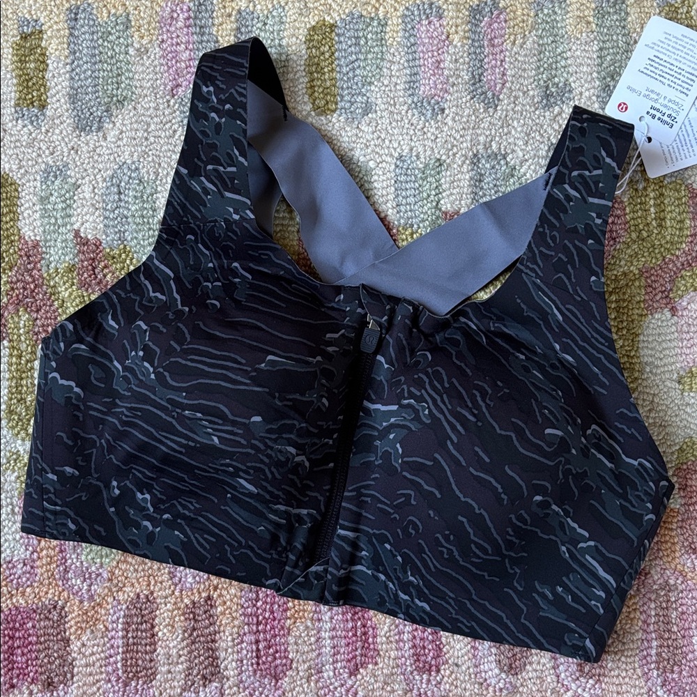 Lululemon NWT Enlite Bra *Zip Front 34C Illusionary White Black marbleized